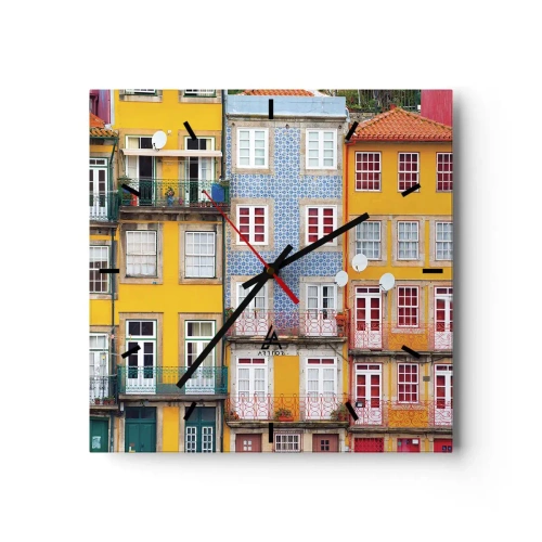 Relógio de parede - Relógio em vidro - Cores da cidade velha - 30x30 cm