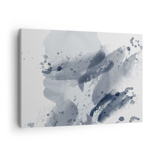Quadro em tela - Manchas abstratas em tons de azul sobre fundo claro - 70x50cm - Um estudo da natureza da água - Decoração de parede moderna para a sala de estar e quarto ARTTOR