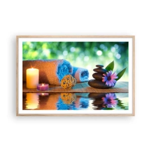 Pôster com moldura de carvalho claro - Tempo para o corpo - 91x61 cm