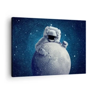 Quadro em tela - Astronauta segurando a lua contra um céu estrelado - 70x50cm - Coringa do espaço - Decoração de parede moderna para a sala de estar e quarto ARTTOR