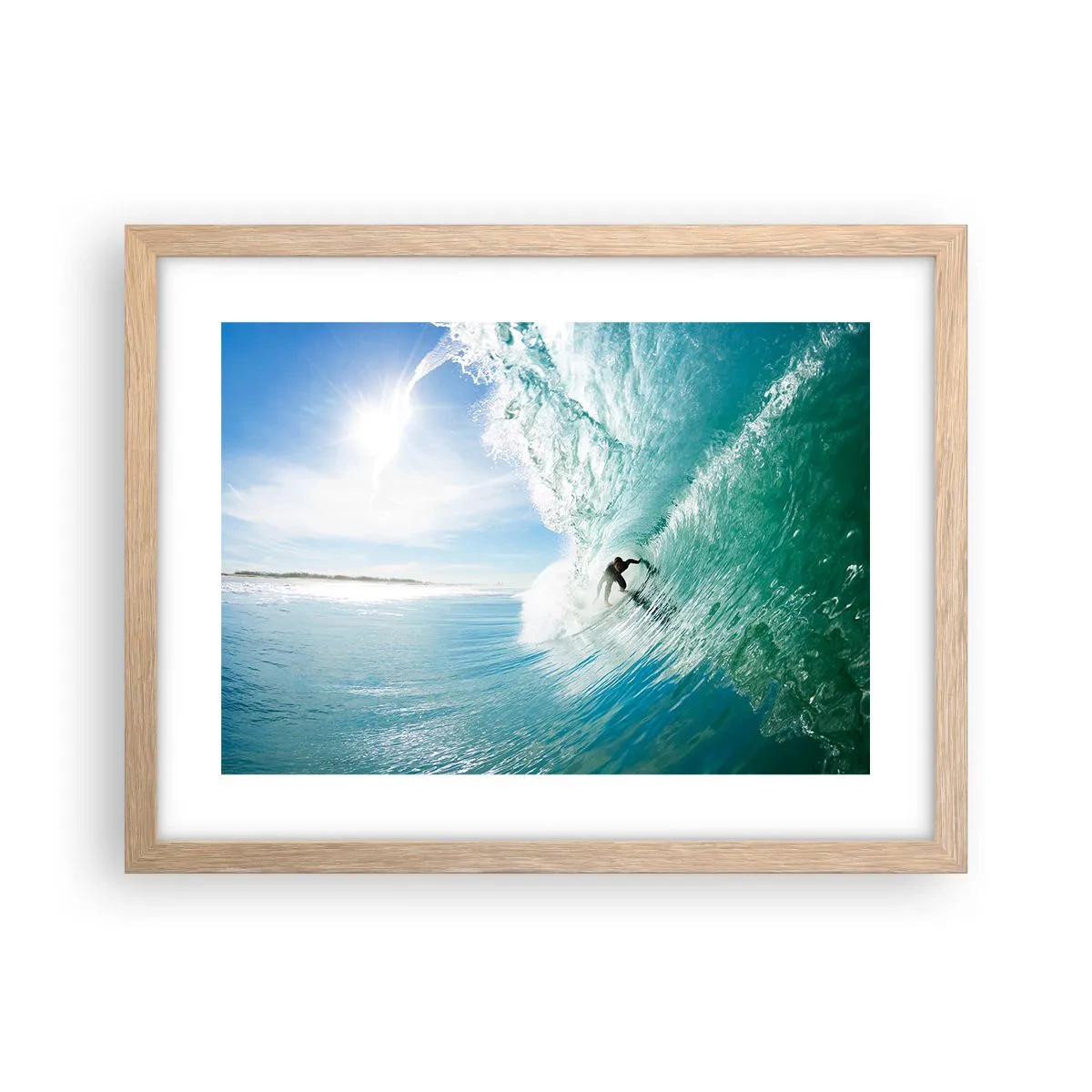 Pôster com moldura de carvalho claro - Na crista da onda - 40x30 cm