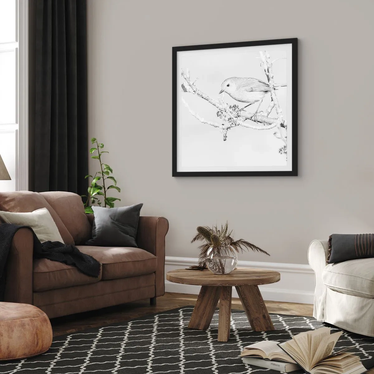 Pôster com moldura preta - Manhã de inverno - 60x60 cm