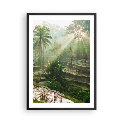 Pôster com moldura preta - Paisagem tropical com terraços de arroz e sol - 50x70cm - Crescer ao sol - Decoração de parede moderna para a sala de estar e quarto ARTTOR