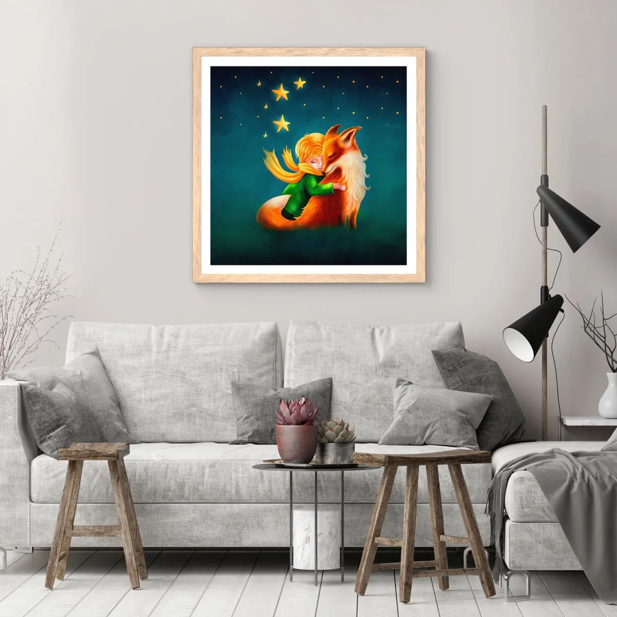 Pôster com moldura de carvalho claro - O Pequeno Príncipe - 60x60 cm