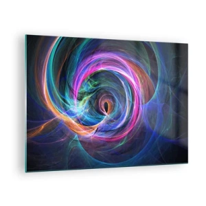 Quadro em vidro - Uma espiral abstrata em cores intensas sobre um fundo escuro. - 70x50cm - Para onde quer me levar? - Decoração de parede moderna para a sala de estar e quarto ARTTOR