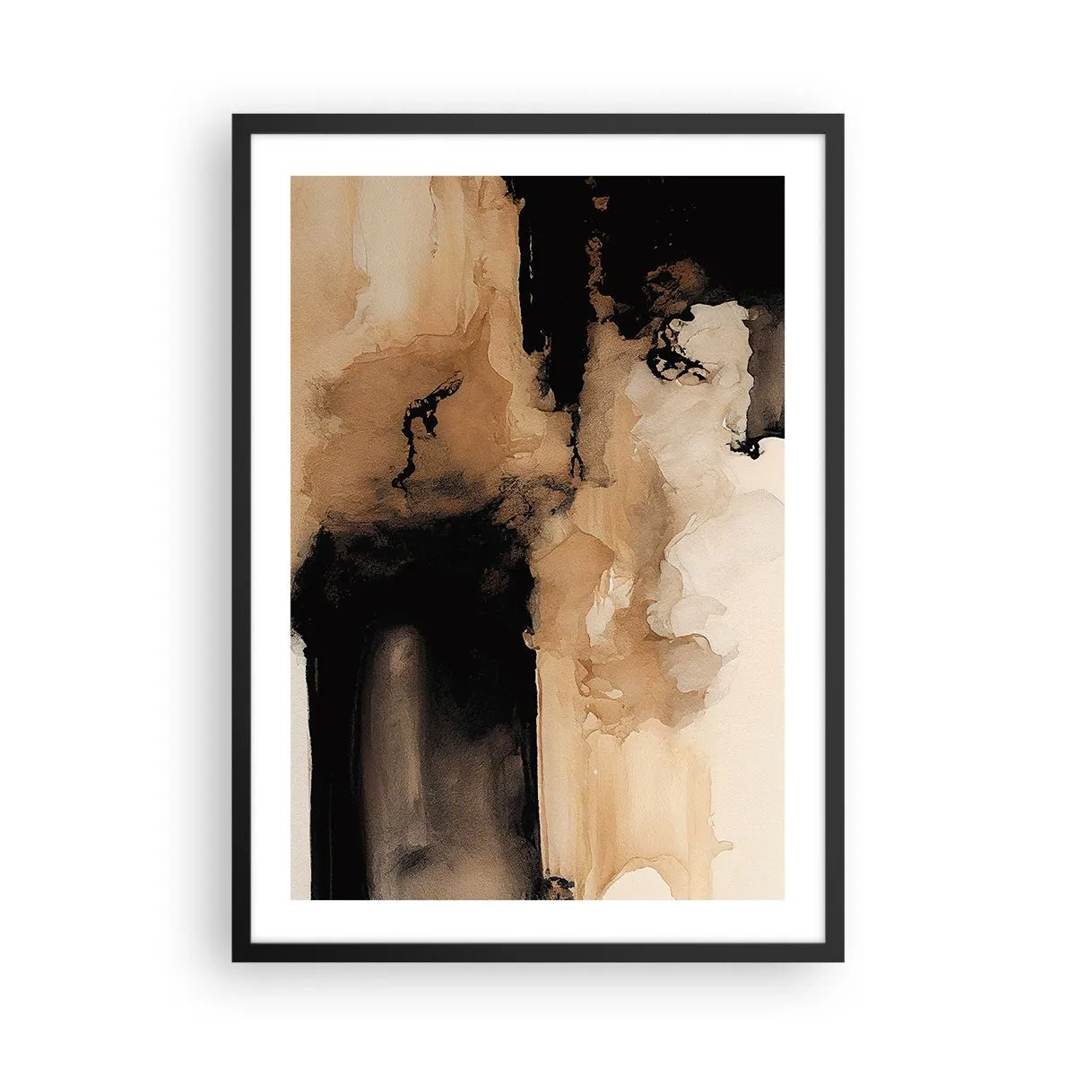 Pôster com moldura preta - Uma composição abstrata em tons quentes de marrom. - 50x70cm - Abstração intrigante - Decoração de parede moderna para a sala de estar e quarto ARTTOR