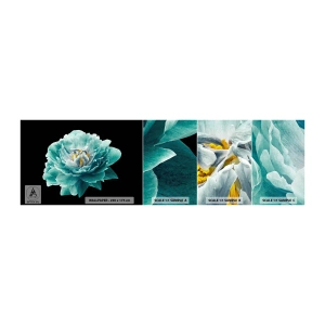 Amostra de papel de parede autocolante Deluxe Sticker - Pétalas azuis e douradas - Flor, Florescendo, Peônia - 100x30 cm