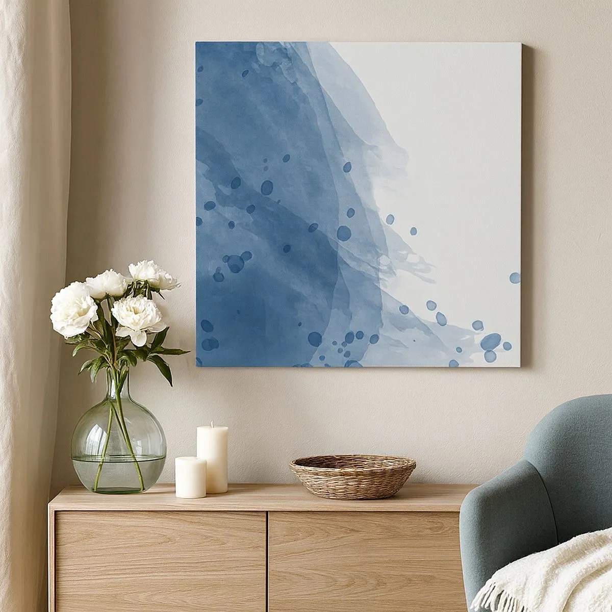 Quadro em tela - Tule azul - 30x30 cm