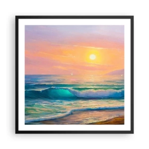 Pôster com moldura preta - O canto turquesa das ondas - 60x60 cm