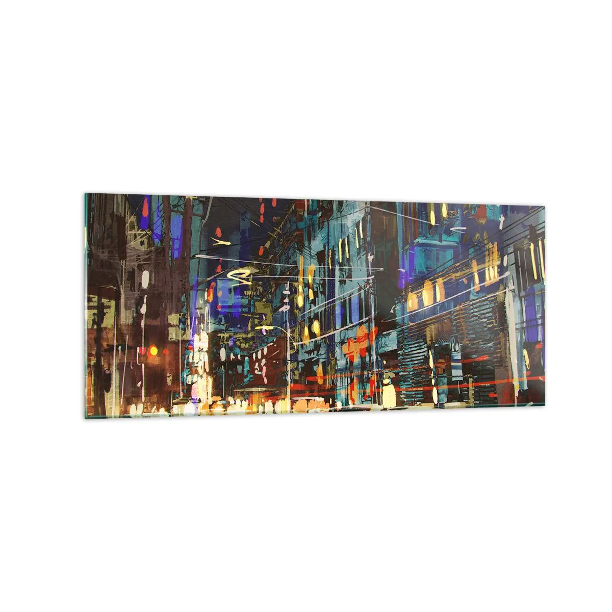 Quadro em vidro - O alvoroço da rua à noite - 120x50 cm
