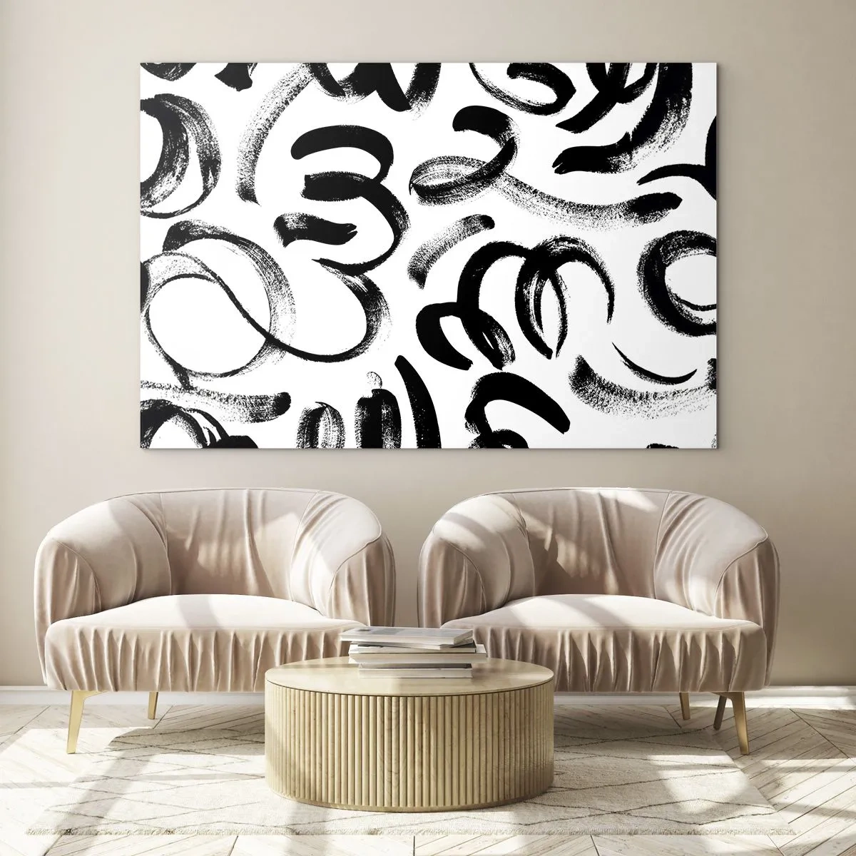 Quadro em vidro - Preto sobre branco - 100x70 cm