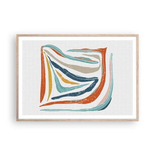Pôster com moldura de carvalho claro - Abstração com um sorriso amigável - 100x70 cm