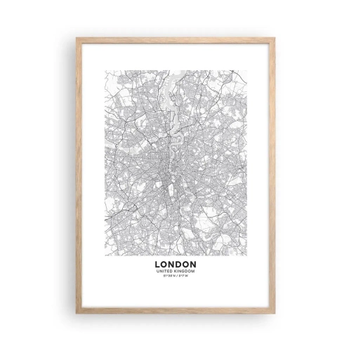 Pôster com moldura de carvalho claro - Mapa do labirinto de Londres - 50x70 cm