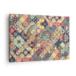 Quadro em tela - Padrões geométricos coloridos inspirados no estilo marroquino - 70x50cm - Vibrações marroquinas - Decoração de parede moderna para a sala de estar e quarto ARTTOR