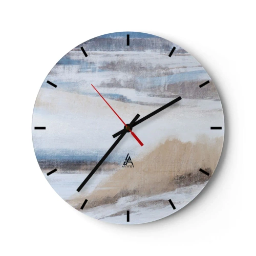 Relógio de parede - Relógio em vidro - Paisagem de inverno em tons de azul, bege e branco - 30x30cm - Composição de inverno - Decoração de parede moderna para a sala de estar, cozinha e quarto ARTTOR