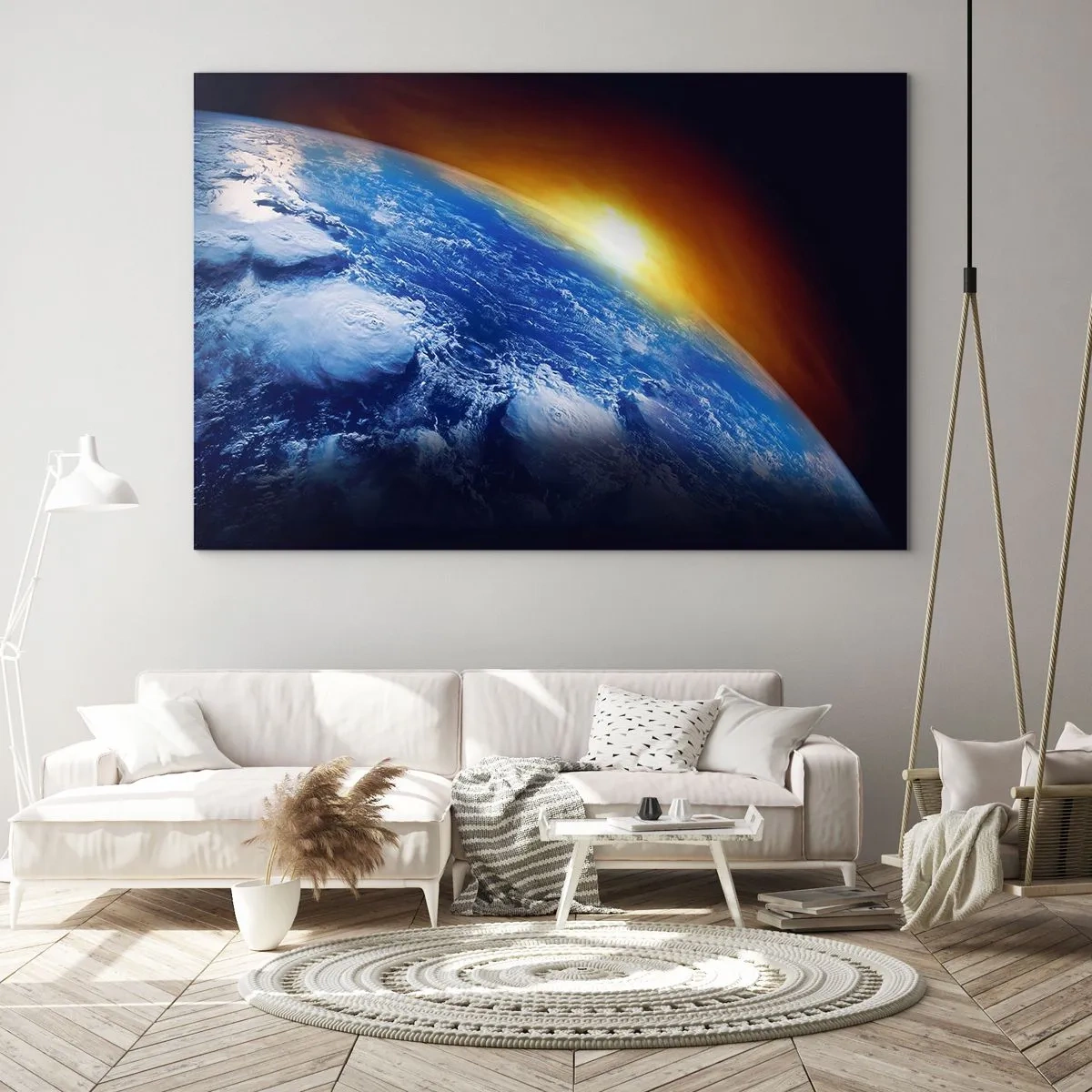 Quadro em vidro - Nascer do sol sobre o planeta azul - 100x70 cm