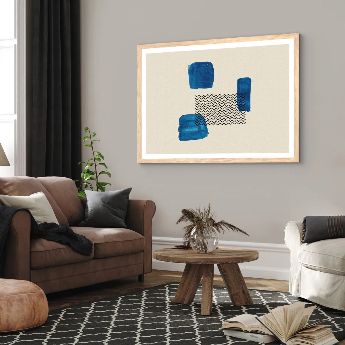 Pôster com moldura de carvalho claro - Quarteto abstrato - 70x50 cm