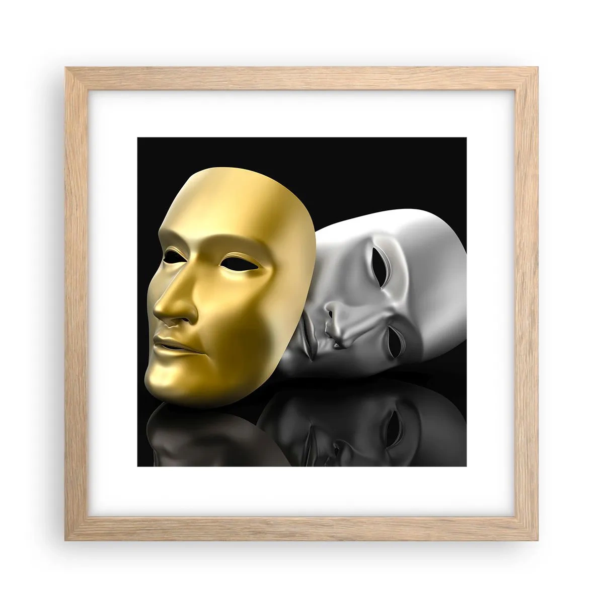 Pôster com moldura de carvalho claro - A vida é um teatro - 30x30 cm