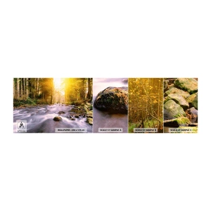 Amostra de Papel de Parede Standard Eco - Malaquita em um cenário de ouro e prata - Paisagem, Córrego da montanha, Floresta - 100x30 cm
