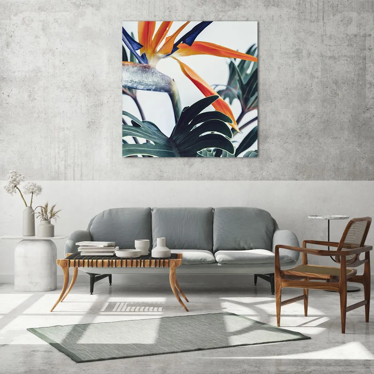 Quadro em vidro - Arbusto de passarinho - 40x40 cm
