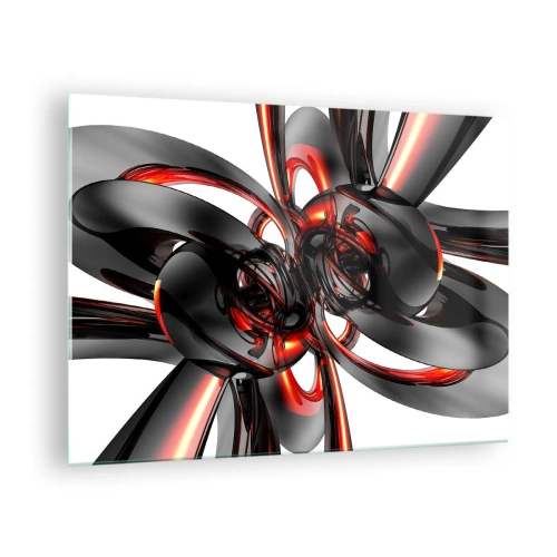 Quadro em vidro - Abstração moderna em preto e vermelho - 70x50cm - Movimento em grafite e vermelho - Decoração de parede moderna para a sala de estar e quarto ARTTOR