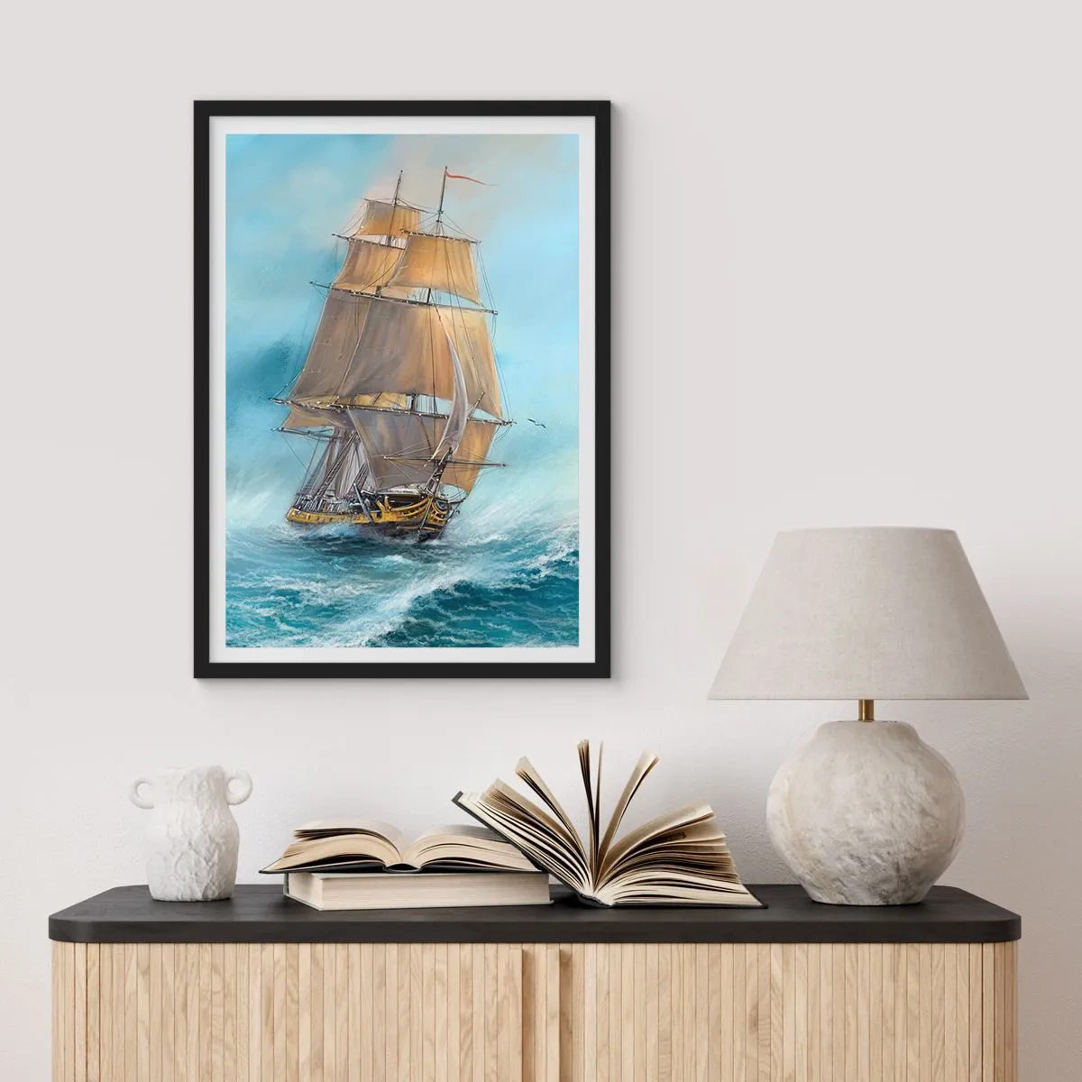 Pôster com moldura preta - Correndo sobre as ondas - 61x91 cm