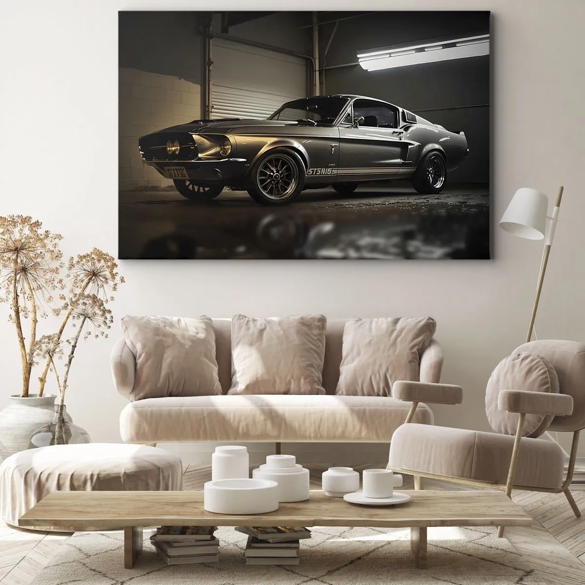 Quadro em tela - Carro clássico em garagem retrô - 70x50cm - De volta ao passado - Decoração de parede moderna para a sala de estar e quarto ARTTOR