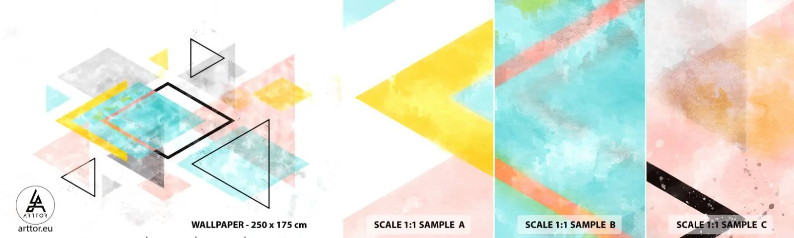 Amostra de Papel de Parede Standard Eco - Jogo geométrico - Brilhante, Triângulos, Minimalismo - 100x30 cm