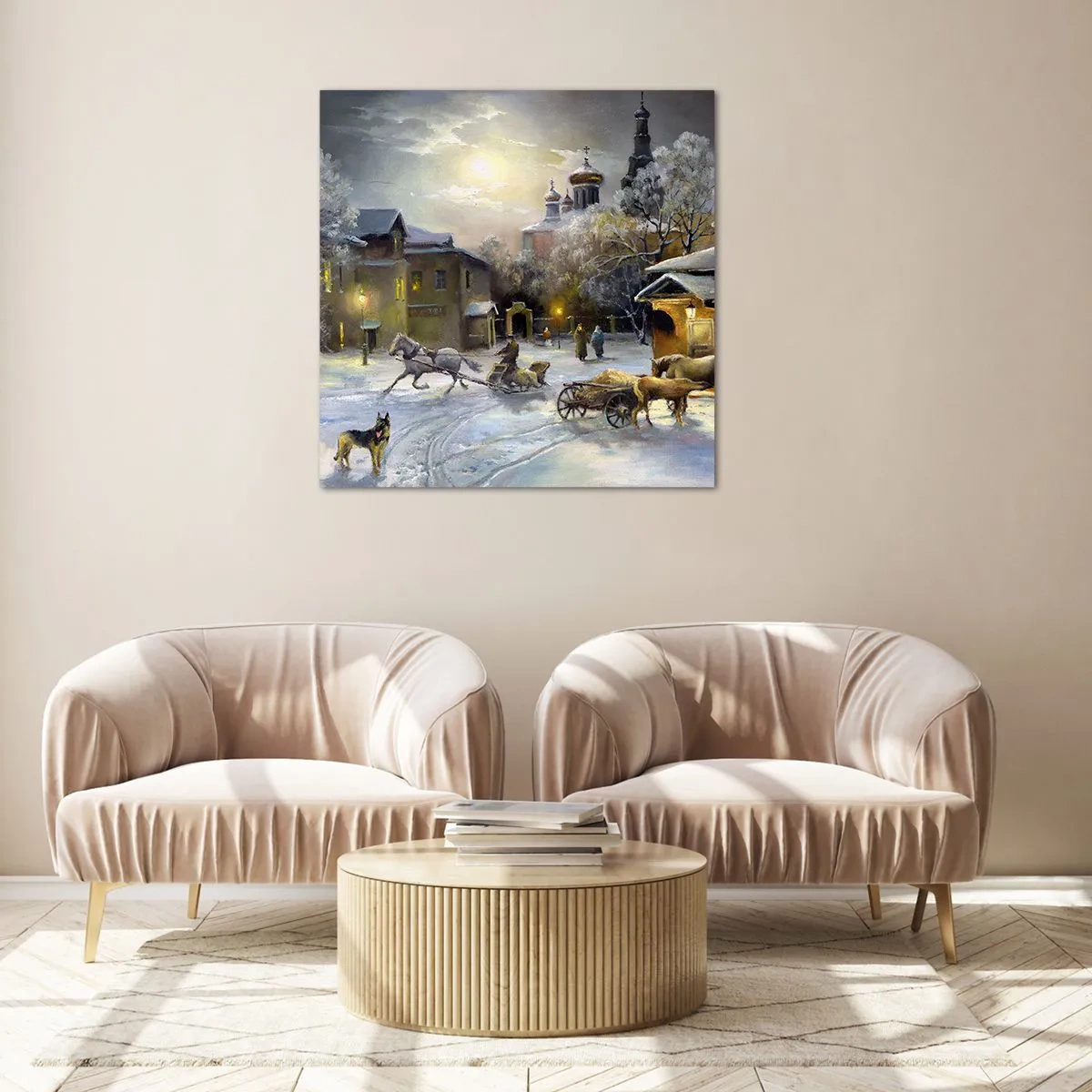Quadro em vidro - A magia do inverno russo - 50x50 cm