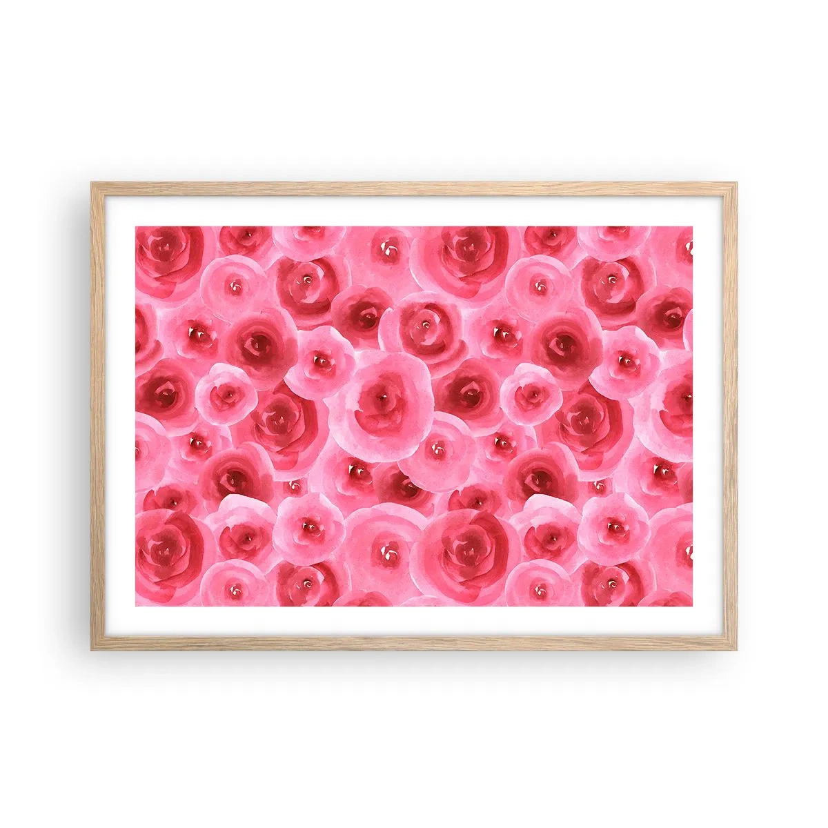 Pôster com moldura de carvalho claro - Rosas acima e abaixo - 70x50 cm