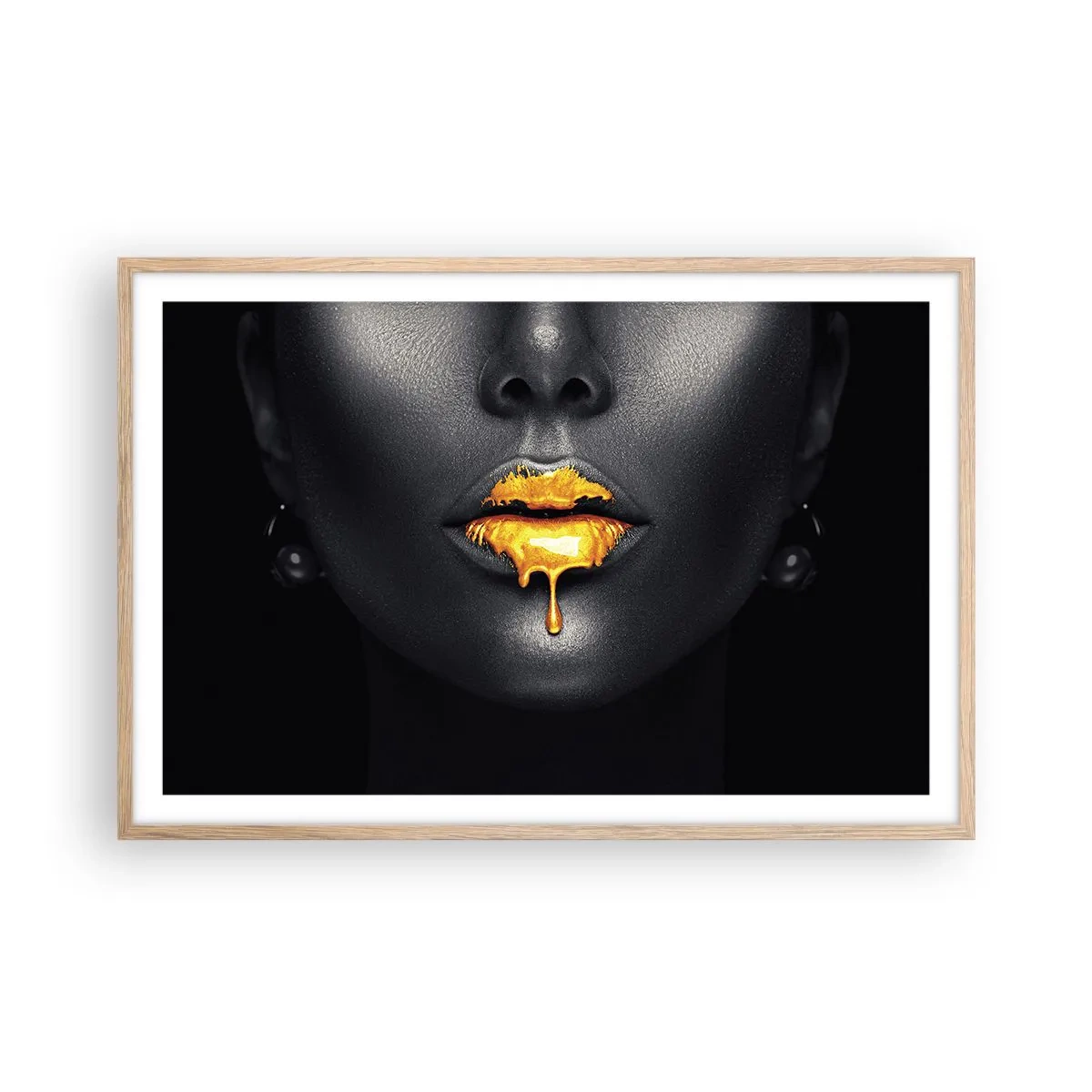 Pôster com moldura de carvalho claro - Boca dourada - 91x61 cm