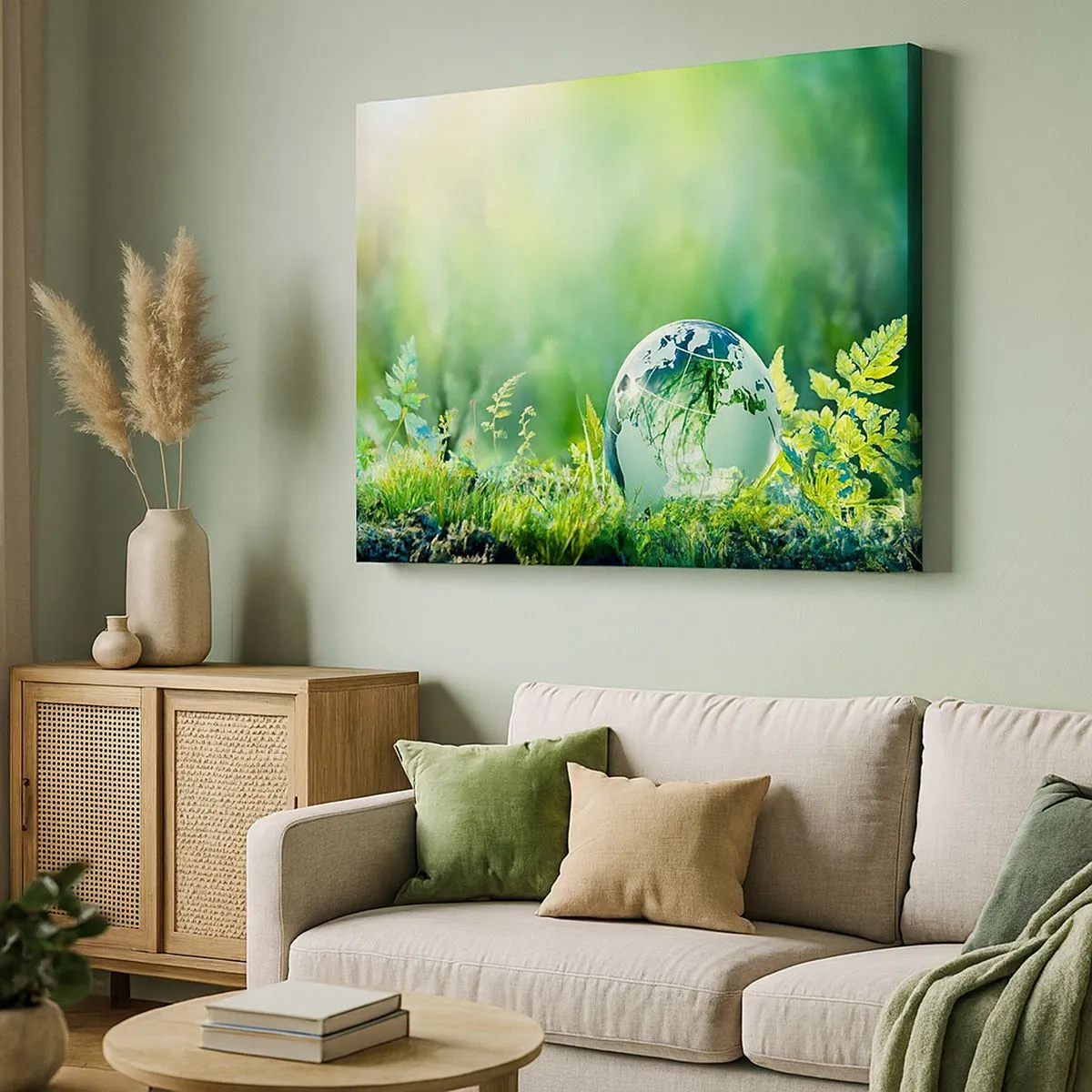 Quadro em tela - Um globo de cristal em meio à vegetação da natureza - 70x50cm - Planeta verde - Decoração de parede moderna para a sala de estar e quarto ARTTOR