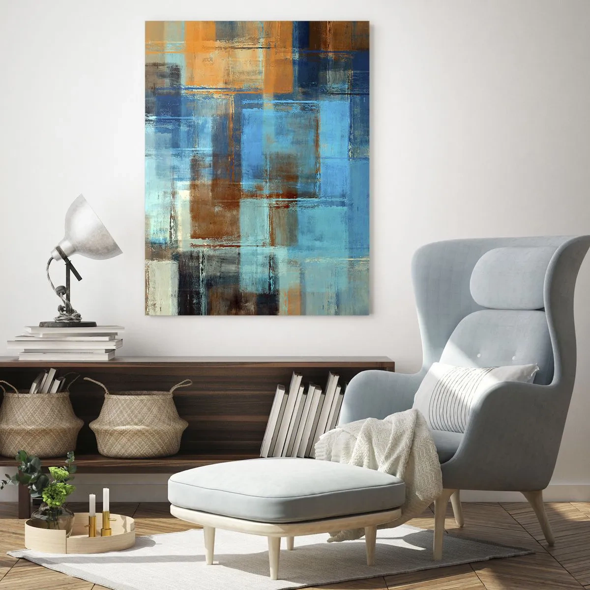 Quadro em vidro - Através da cortina azul - 70x100 cm