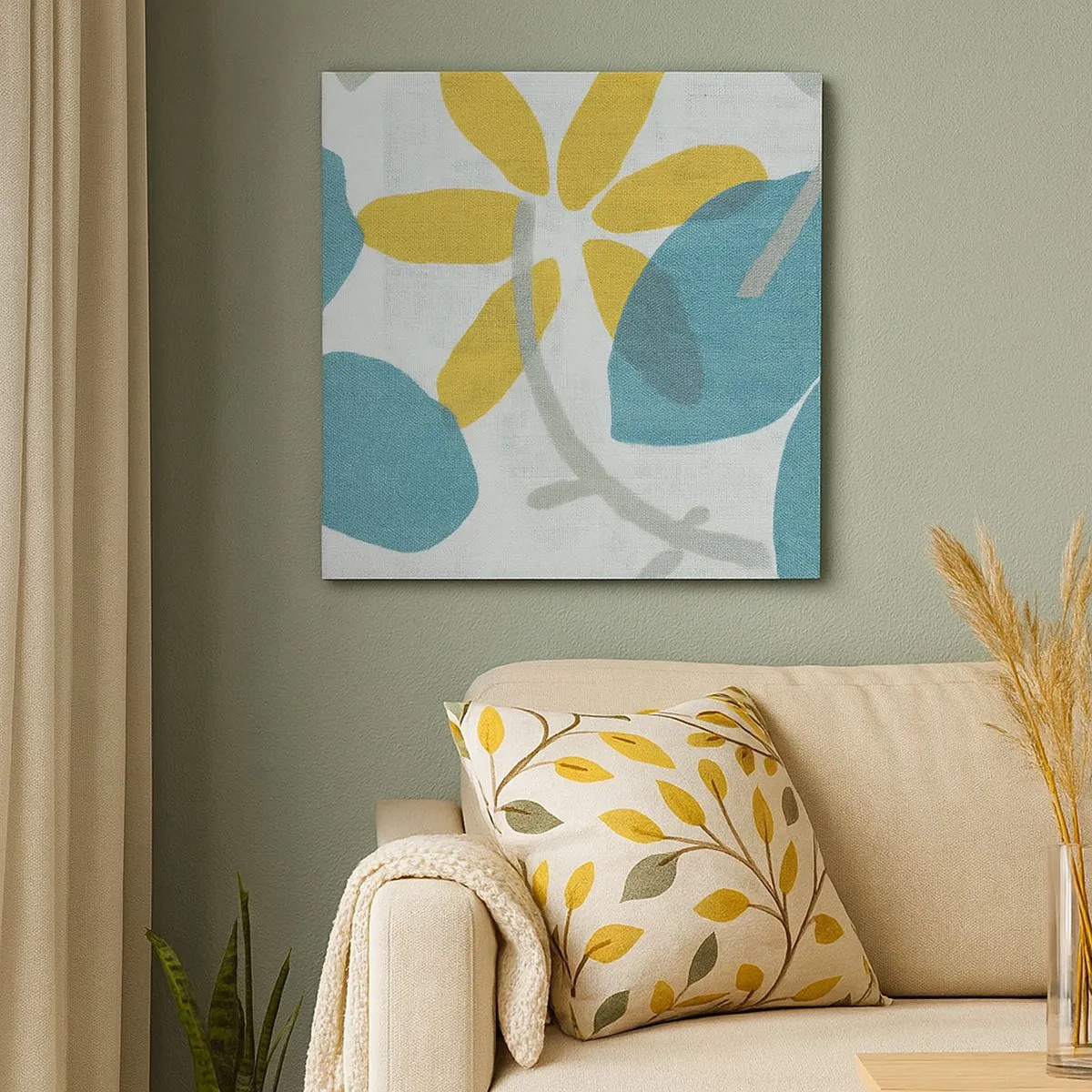 Quadro em tela - Entre as folhas azuis - 30x30 cm