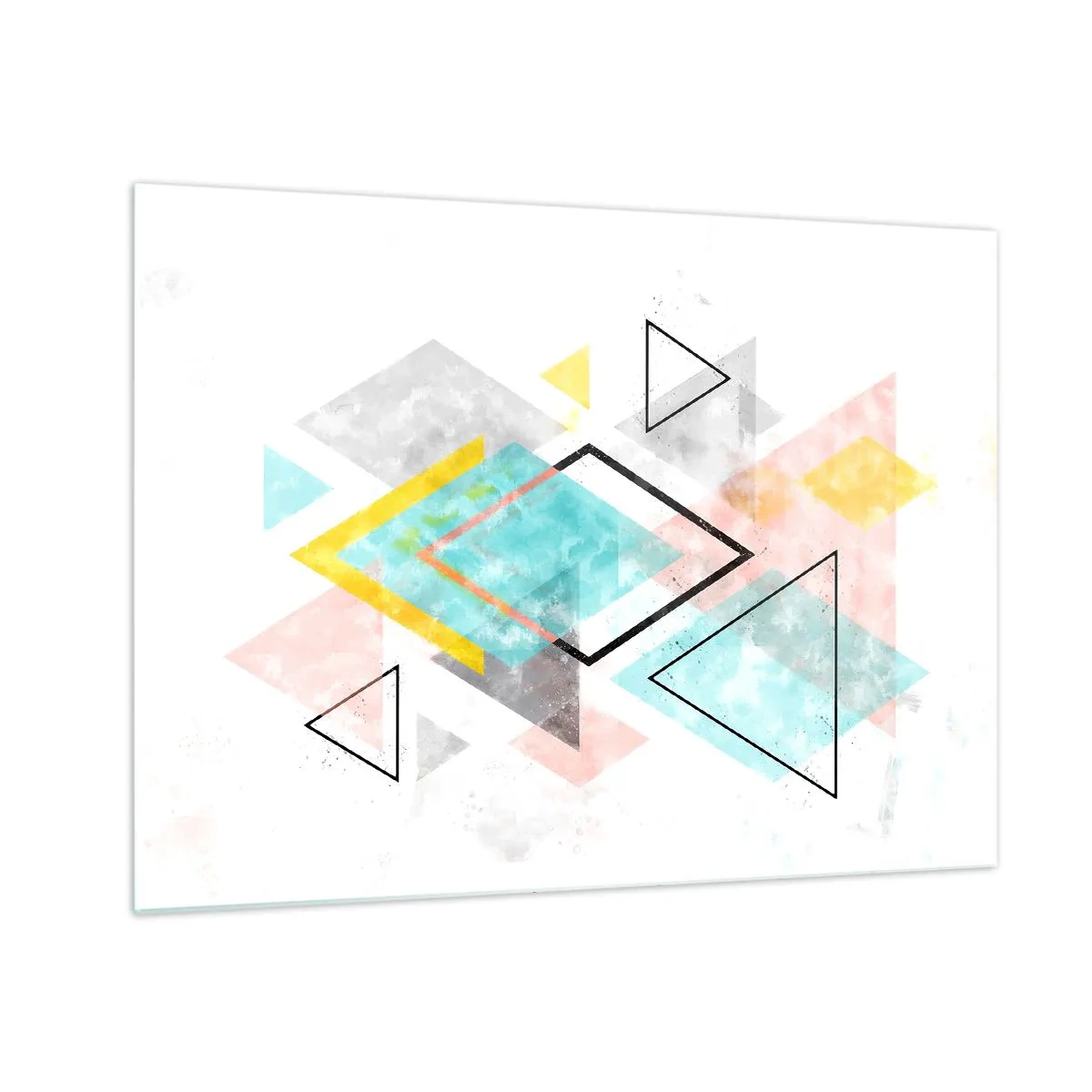 Quadro em vidro - Formas geométricas coloridas em um fundo branco em um estilo abstrato - 70x50cm - Jogo geométrico - Decoração de parede moderna para a sala de estar e quarto ARTTOR