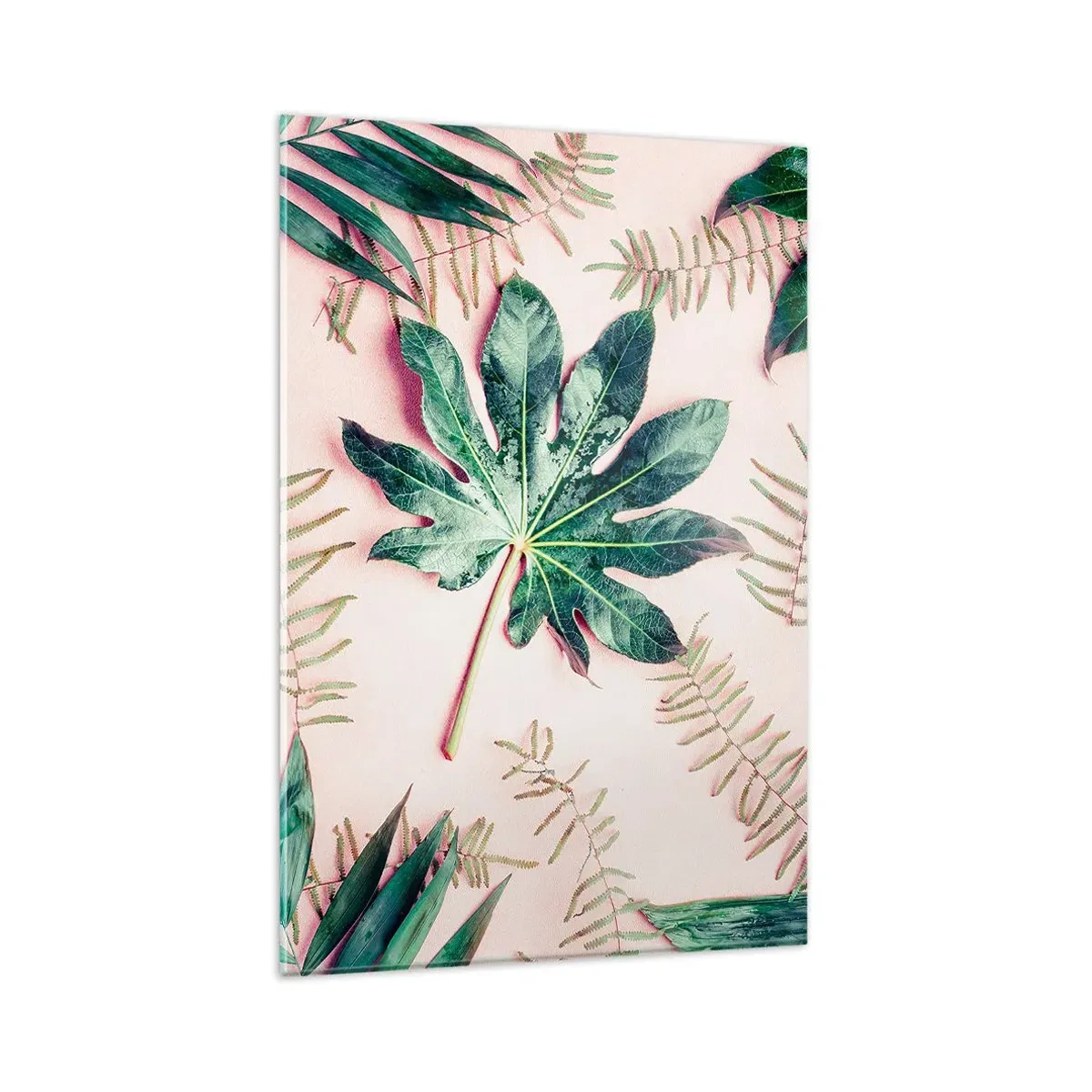 Quadro em vidro - Estudo do verde em um fundo rosa - 80x120 cm