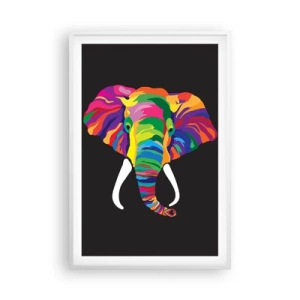 Pôster em moldura branca - O elefante que adorava banhar-se no arco-íris - 61x91 cm