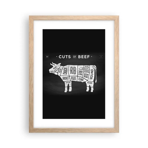 Pôster com moldura de carvalho claro - Cartilha do talhante - 30x40 cm