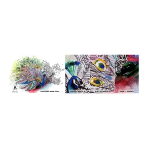 Amostra de papel de parede Premium Canvas - Contra o cinza com orgulho - Pássaro, Pavão, Penas - 100x30 cm
