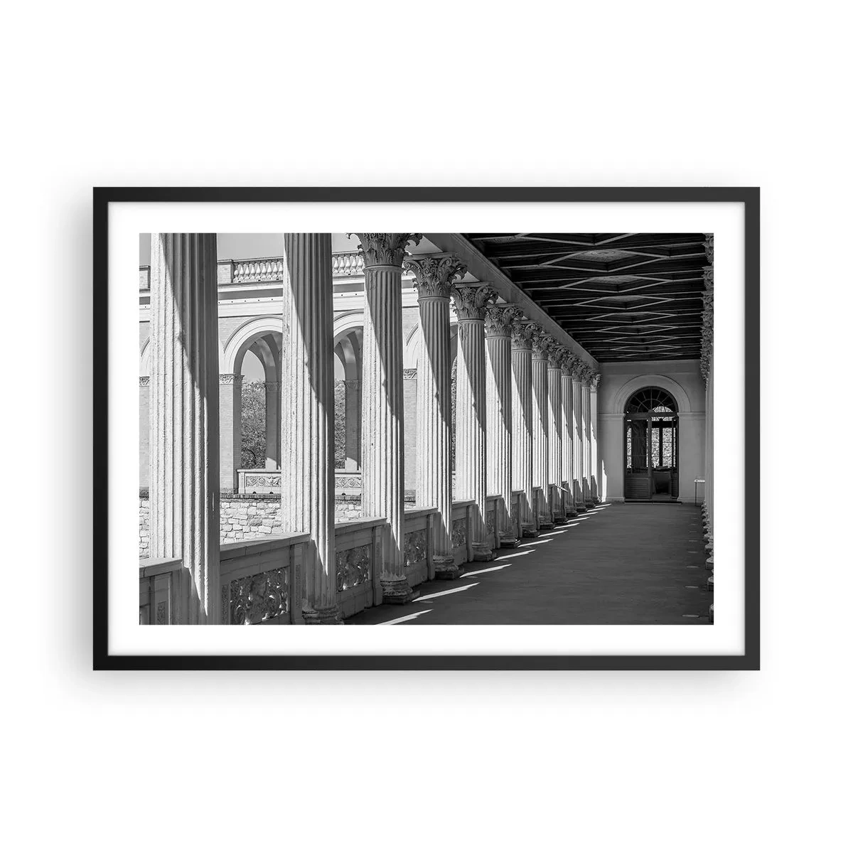 Pôster com moldura preta - Arcada ensolarada - 70x50 cm