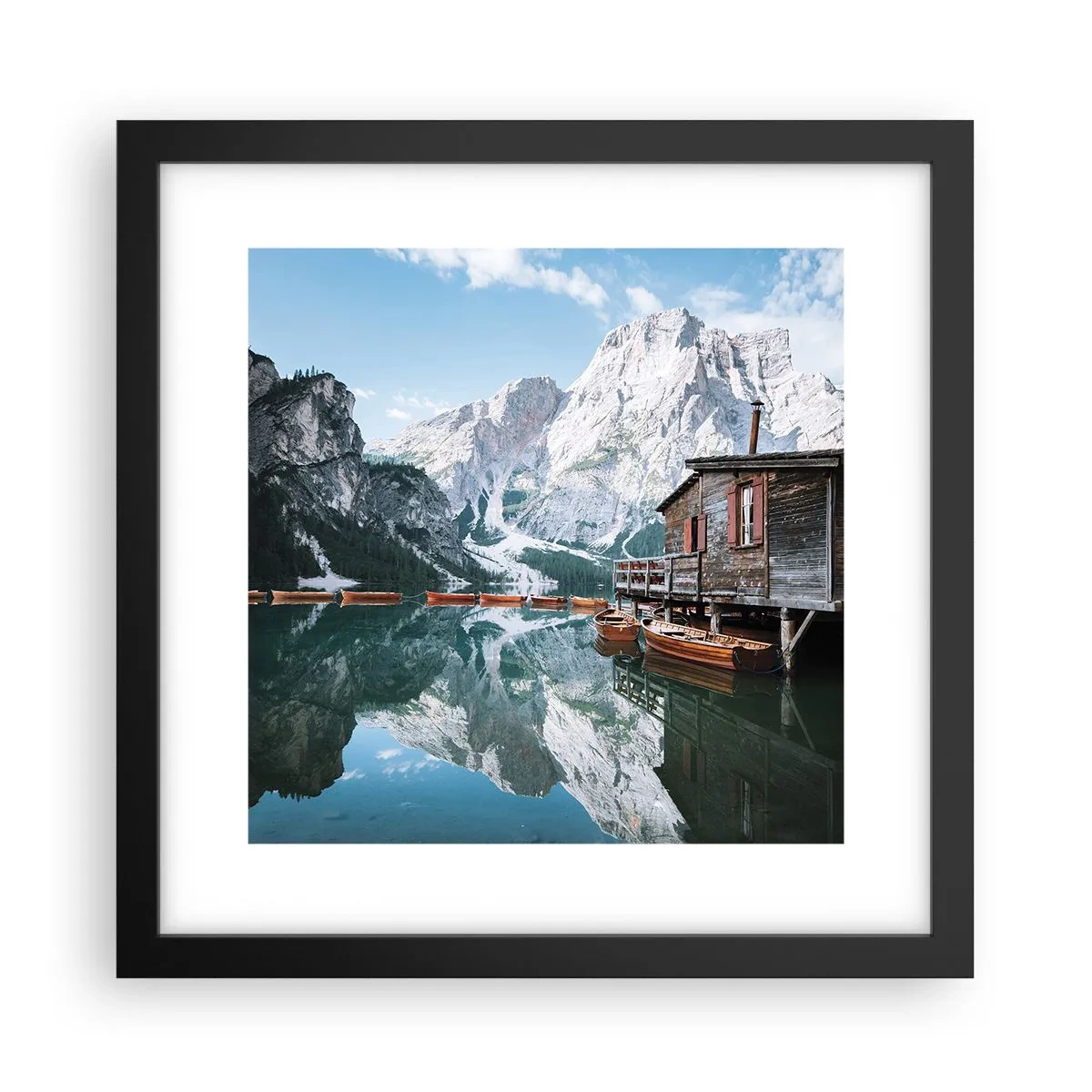 Pôster com moldura preta - Manhã cristalina nas montanhas - 30x30 cm