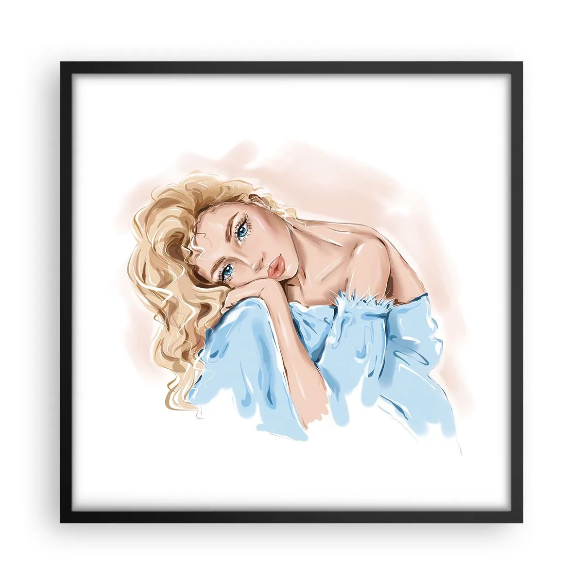 Pôster com moldura preta - Sonhadora em azul - 50x50 cm