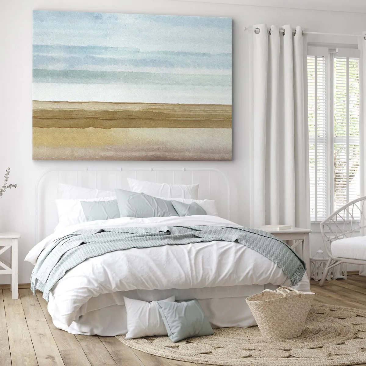 Quadro em tela - Paisagem de praia abstrata em tons pastel - 70x50cm - Serenidade - Decoração de parede moderna para a sala de estar e quarto ARTTOR
