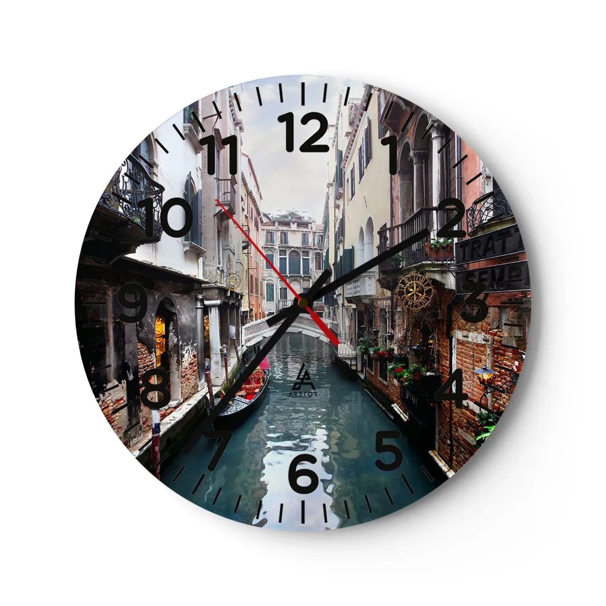 Relógio de parede - Relógio em vidro - Paisagem veneziana com gôndola e ponte - 40x40 cm