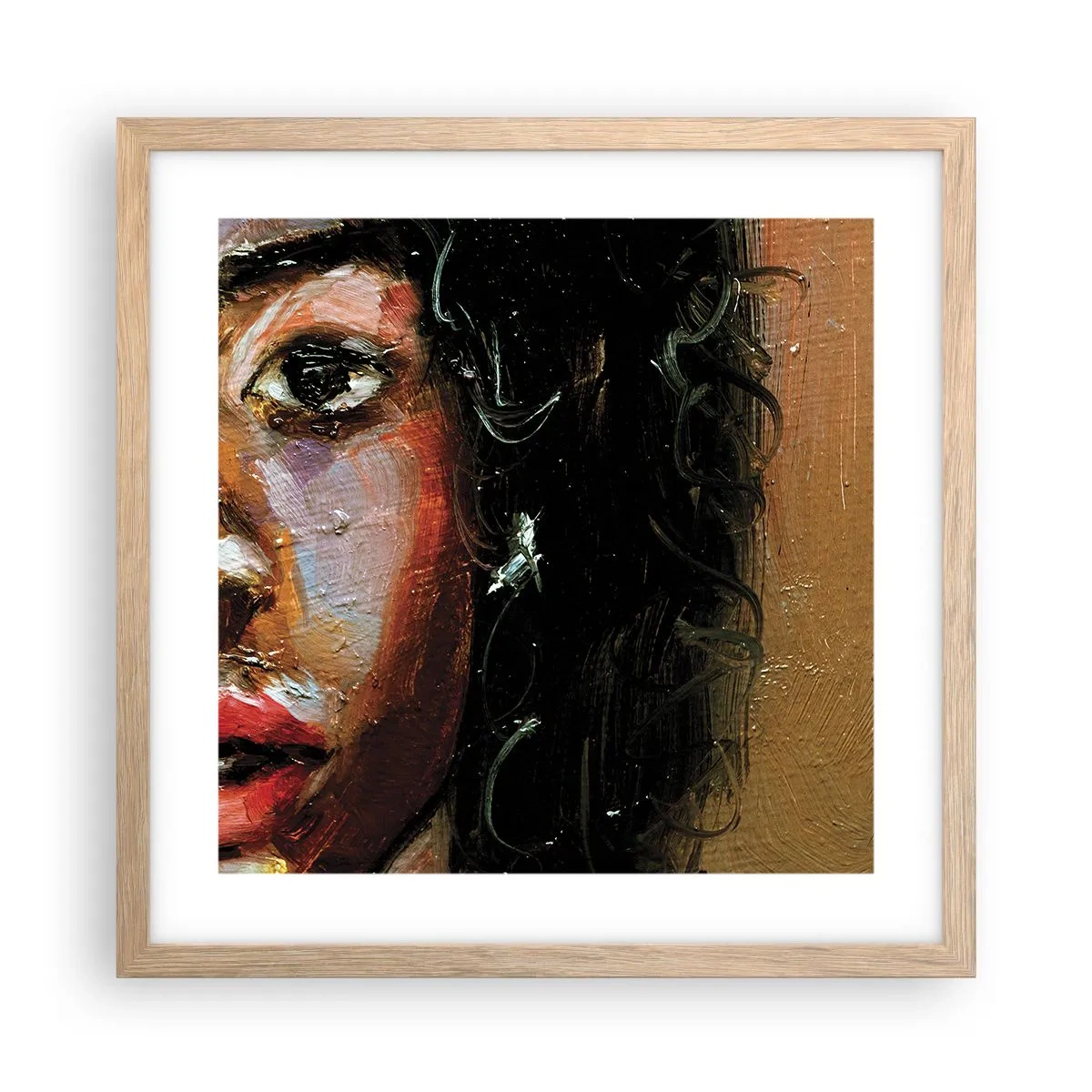 Pôster com moldura de carvalho claro - Preto e brilho - 40x40 cm