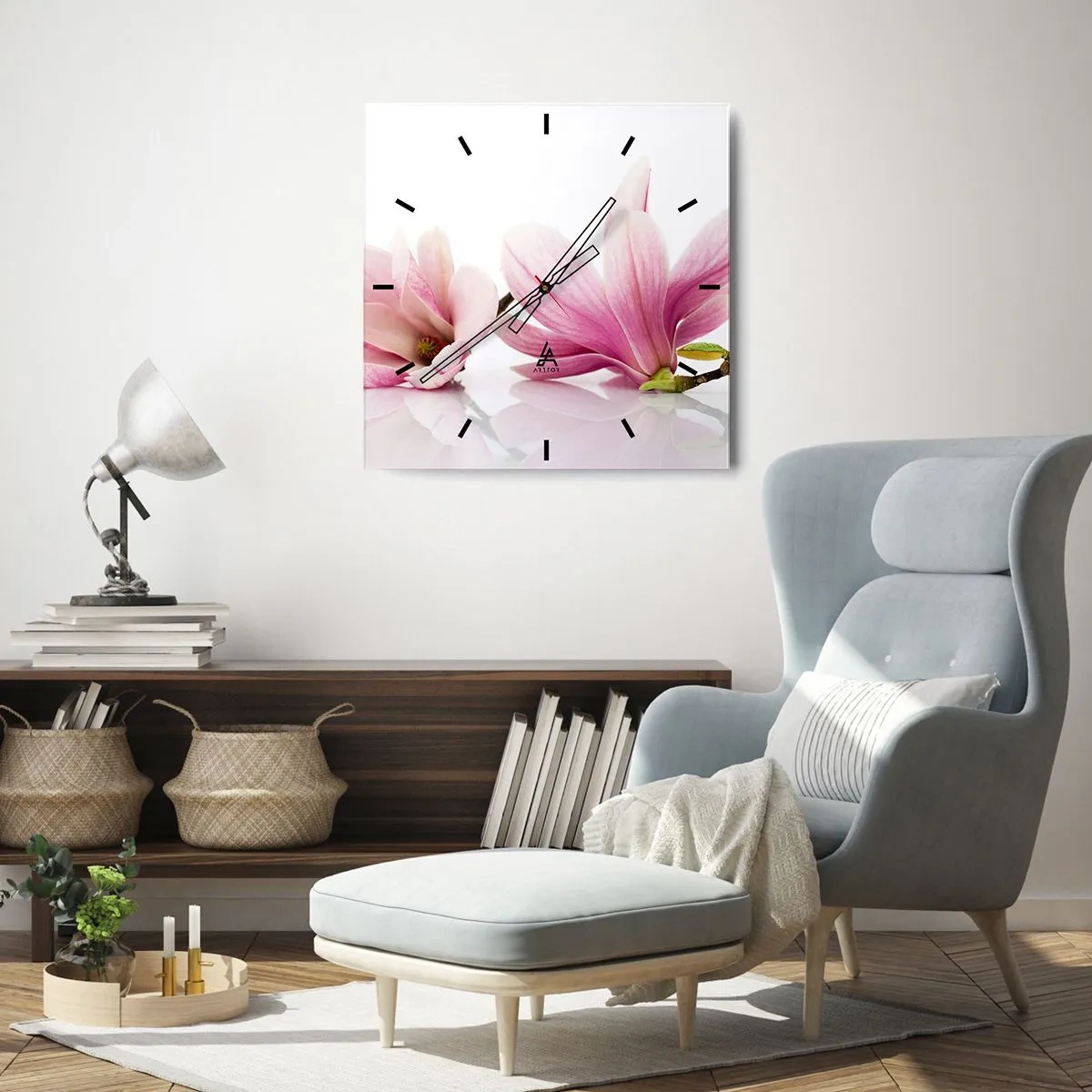 Relógio de parede - Relógio em vidro - Suave como um sopro de primavera - 30x30 cm