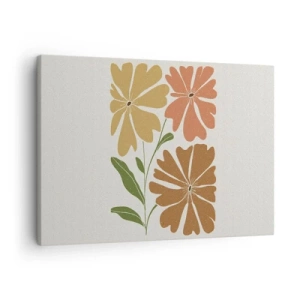 Quadro em tela - Três flores em cores quentes sobre fundo claro - 70x50cm - Natureza e geometria - Decoração de parede moderna para a sala de estar e quarto ARTTOR