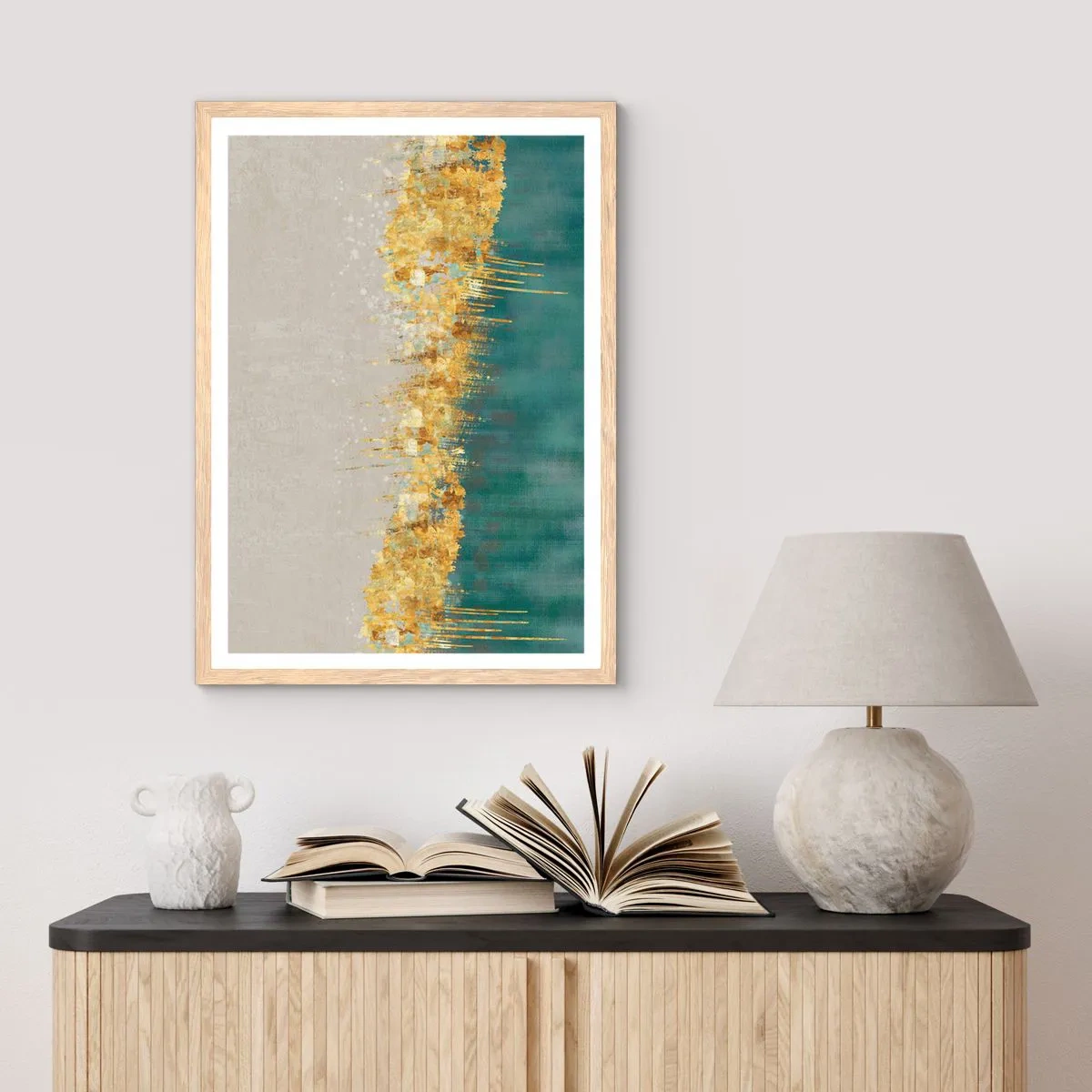 Pôster com moldura de carvalho claro - A fronteira dourada - 70x100 cm