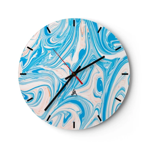 Relógio de parede - Relógio em vidro - Uma piscina abstrata em tons de turquesa e branco - 30x30cm - Derramado em turquesa - Decoração de parede moderna para a sala de estar, cozinha e quarto ARTTOR