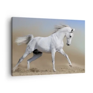 Quadro em tela - Um cavalo branco galopando por uma paisagem desértica - 70x50cm - O mais belo conto de fadas árabe - Decoração de parede moderna para a sala de estar e quarto ARTTOR